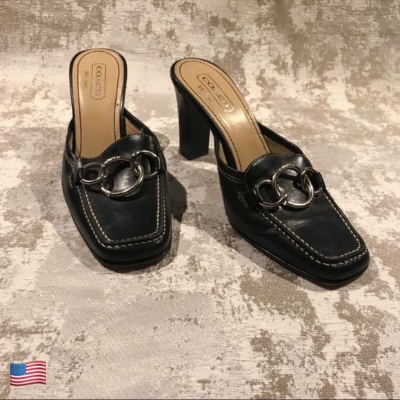 Coach Shoes - Coach Black Leather Heeled Jacie Mules